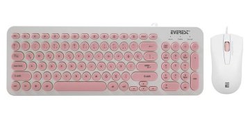 Everest KM-01K Pembe Usb Yuvarlak Tuşlu 3D Mouse Combo Türkçe Klavye + Mouse Set