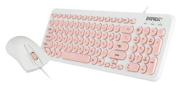 Everest KM-01K Pembe Usb Yuvarlak Tuşlu 3D Mouse Combo Türkçe Klavye + Mouse Set