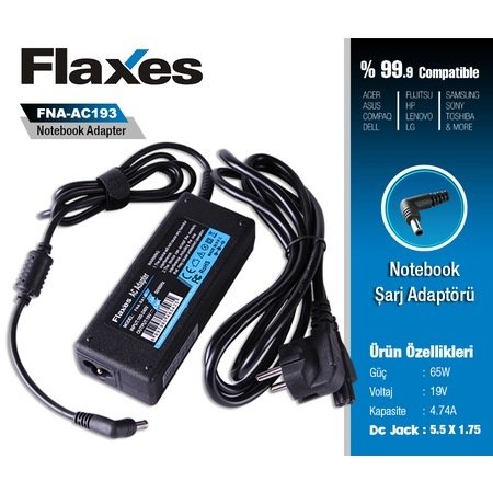 Flaxes FNA-AC193 19V 4.74A 5.5*1.75 Acer Notebook Adaptör (NBA30)