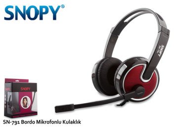 Snopy SN-791  Güçlü 105 db Ses Çıkışlı Bordo Mikrofonlu Kulaklık