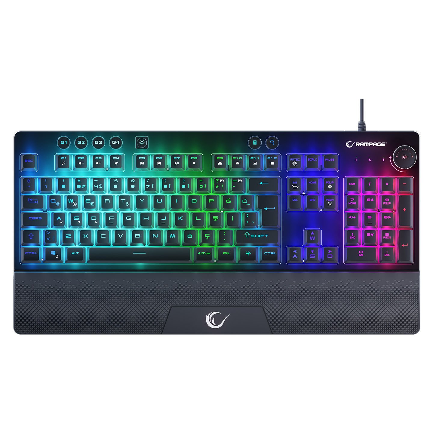 Rampage KB-GX65 SIMULA Siyah USB RGB Aydınlatmalı 4 Makro Tuşlu Bilek Destekli Gaming Oyuncu Klavyesi Rampage