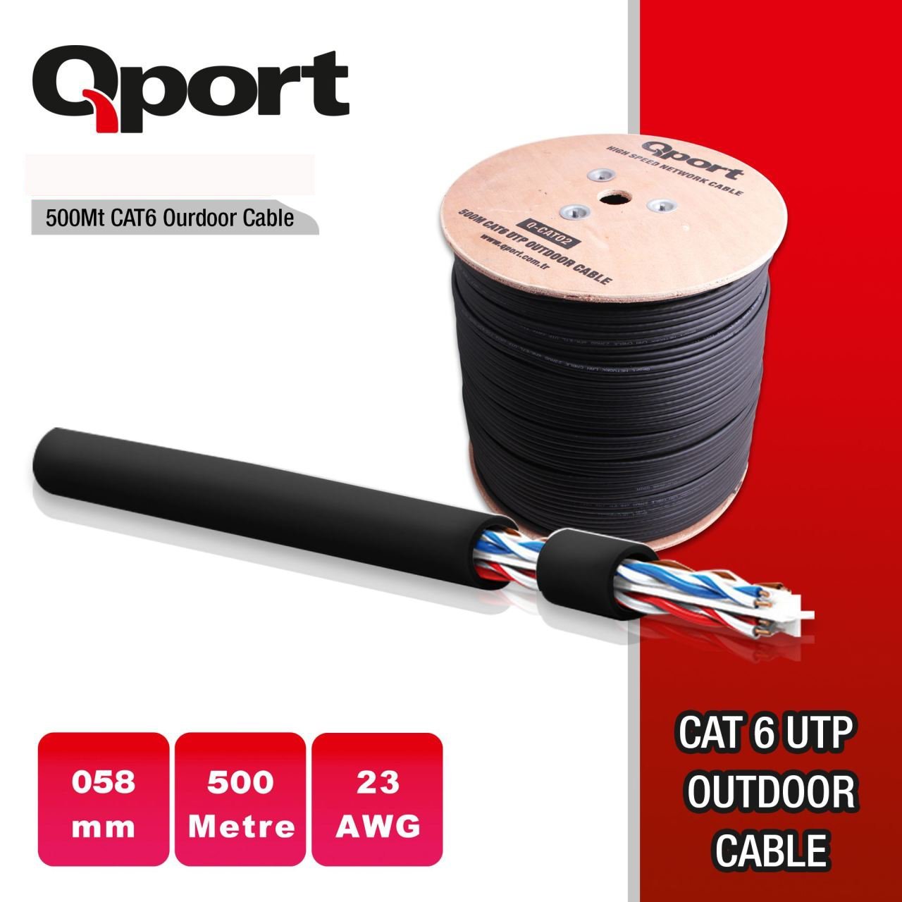 QPORT Q-CATFLASH 500M LSZH CAT6 OUTDOOR 23AWG