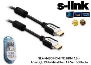 S-link SLX-M480 HDMI TO HDMI 1.8m Altın Uçlu 24K+ Metal Kon. 1.4 Ver. 3D Kablo