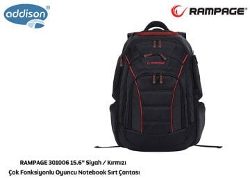 Addison Rampage 301006 15.6 Siyah/Kırmızı Çok Fonksiyonlu Oyuncu Notebook Sırt Çantası