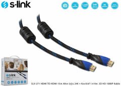 S-link SLX-271 HDMI TO HDMI 15m Altın Uçlu 24K + Kor.Kılıf v2.0 Ultra HD 4K 3D HD 1080P Kablo