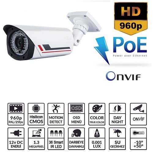 EZCOOL EZ-4113BP 1,3MP 3,6MM 36 LED IP KAMERA POE