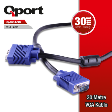 QPORT Q-VGA30 15 PİN FİTRELİ 30 METRE ERKEK ERKEK VGA MONİTÖR KABLO
