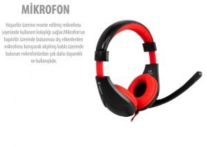 Rampage SN-R2 Siyah Kırmızı Mikrofonlu Dayanıklı Oyuncu Kulaklık