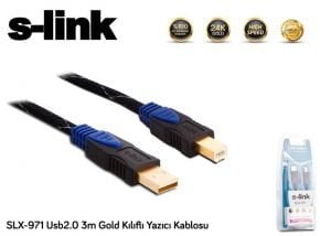 S-link SLX-971 3m Kılıflı Yazıcı Kablosu  Usb2.0 Gold