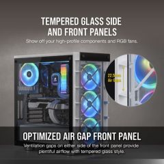 CORSAIR CC-9011189-WW ICUE 465X RGB TEMPERLI CAM YAN PANEL MID TOWER BILGISAYAR KASASI BEYAZ