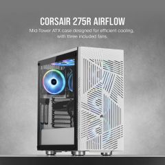 CORSAIR CC-9011182-WW CARBIDE SERISI 275R AIRFLOW TEMPERLI CAM YAN PANEL MID TOWER OYUNCU BILGISAYAR KASASI BEYAZ