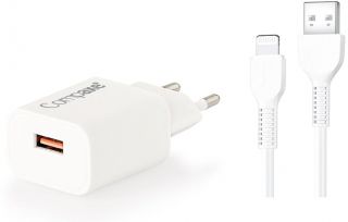 COMPAXE CTA-150QCUL24B 18W 5V 3A/ 9V 2A/ 12V 1.5A QC + USB TO LIGHTNING 2.4 A KABLOLU SET BEYAZ