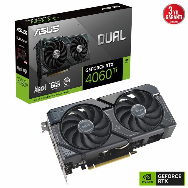 ASUS GEFORCE RTX 4060 TI 16G DUAL RTX4060TI A16G 16GB GDDR6 128bit 2625MHz OC HDMI 3xDP DLSS3 EKRAN KARTI