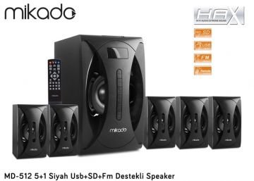Mikado MD-512 5+1 Siyah Fm Radyolu Speaker...Usb Bellek ve Sd Kart Destekli Tablet, Pc, Telefon Bağlantısına Uyumlu Güçlü 3D Ses Çıkışlı 5+1 Ses Sistemi