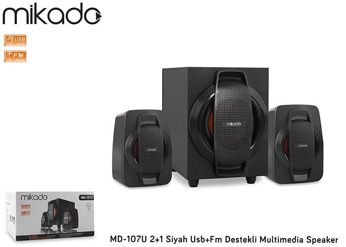 Mikado MD-107U 2+1 Siyah Usb+Fm Destekli Multimedia Speaker