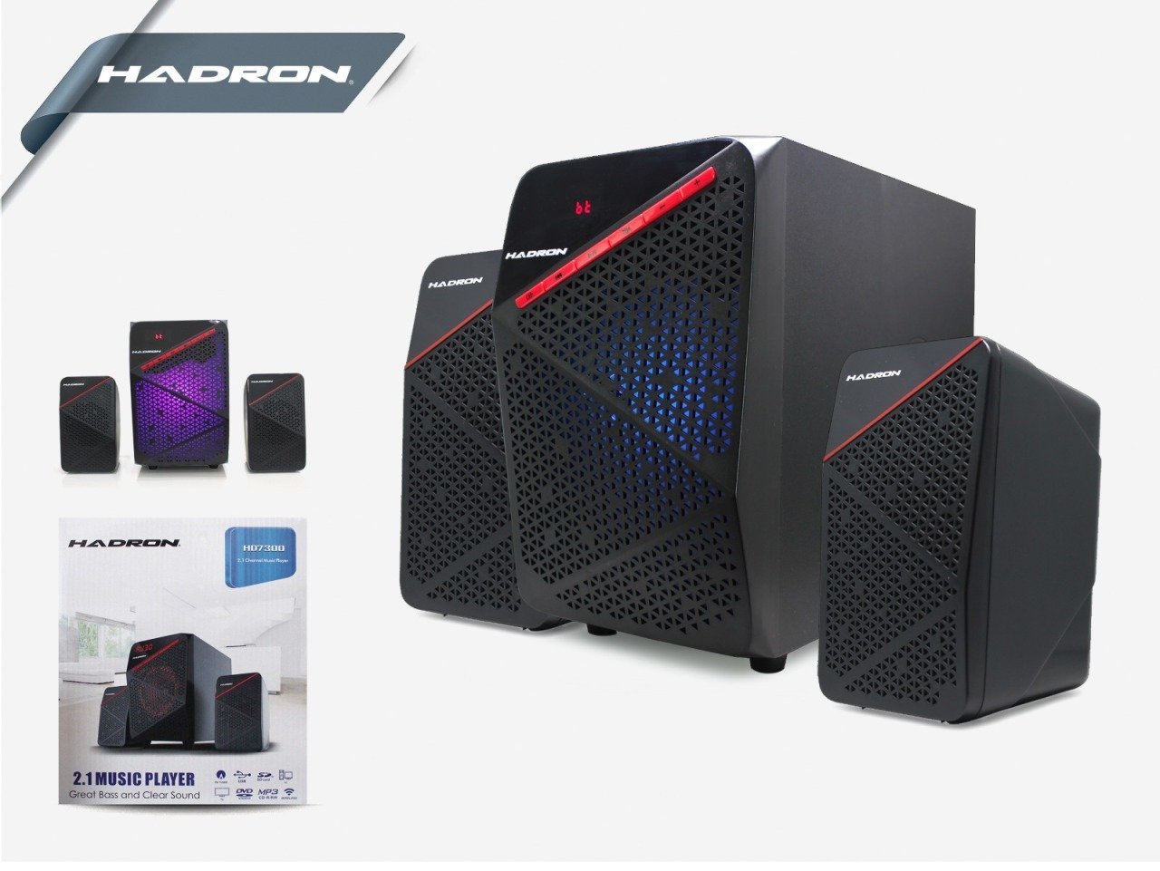 HADRON SPEAKER 2.1 USB FM BT TF HD7300/4 ANFİ 16*25*27,5 SPKR 9,5*16*10,5 KUM