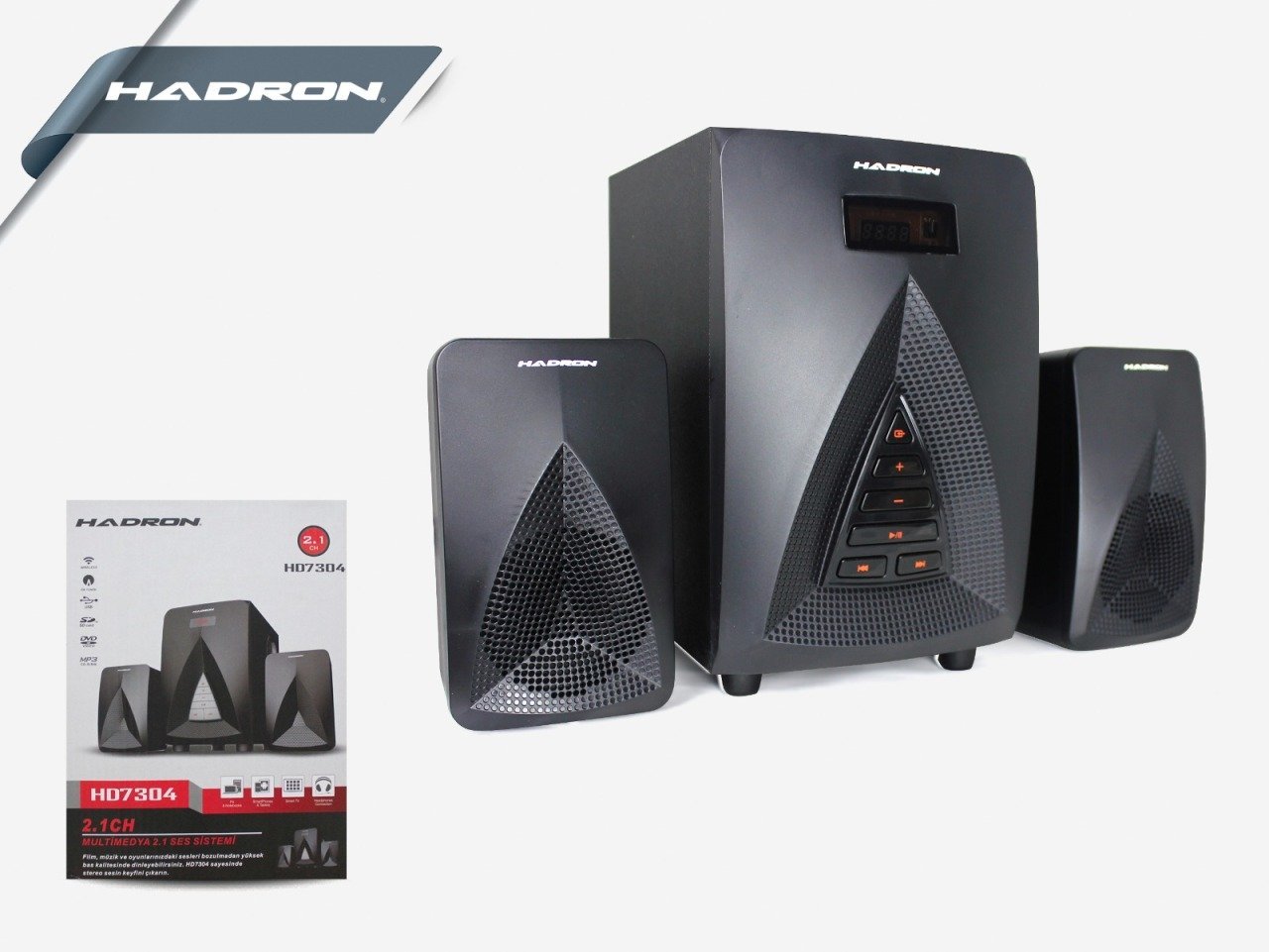 HADRON SPEAKER 2.1 USB FM BT TF HD7304/4 ANFİ 16*25*20 SPKR 9*16*9 KUMANDALI