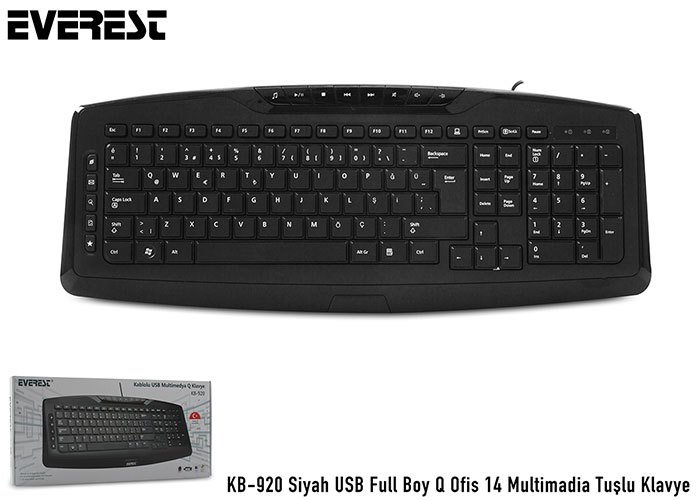 Everest KB-920 Siyah USB Full Boy Q Ofis 14 Multimedia Tuşlu Klavye