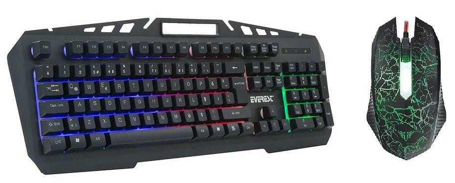 Everest KMX-99 Siyah Usb Gökkuşağı Zemin Aydınlatmalı Q Oyuncu Klavye + Mouse Set