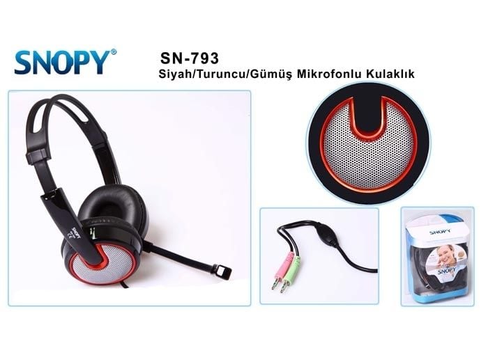 Snopy SN-793 Siyah/turuncu/gümüş Mikrofonlu Kulaklık
