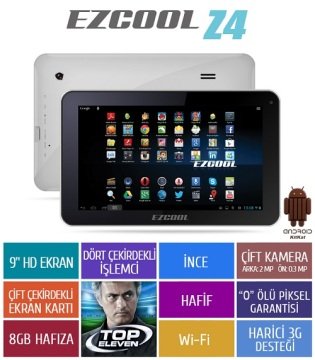 EZCOOL Z4 8GB QUAD CORE 9'' HD SİYAH TABLET