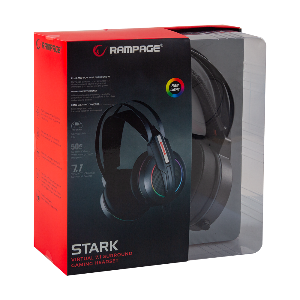 Rampage RM-K6 STARK PLUS USB 7.1 Double RGB Efektli Metalik Gri Surround Gaming Oyuncu Mikrofonlu Kulaklık