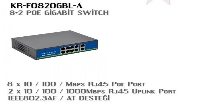 KARER 10/100/1000 GİGABİT 8+2 Port 250m POE Switch (Built-in)