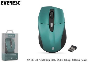Everest SM-861 Usb Metalik Yeşil 800/1200/1600dpi Süper Sessiz Kablosuz Mouse