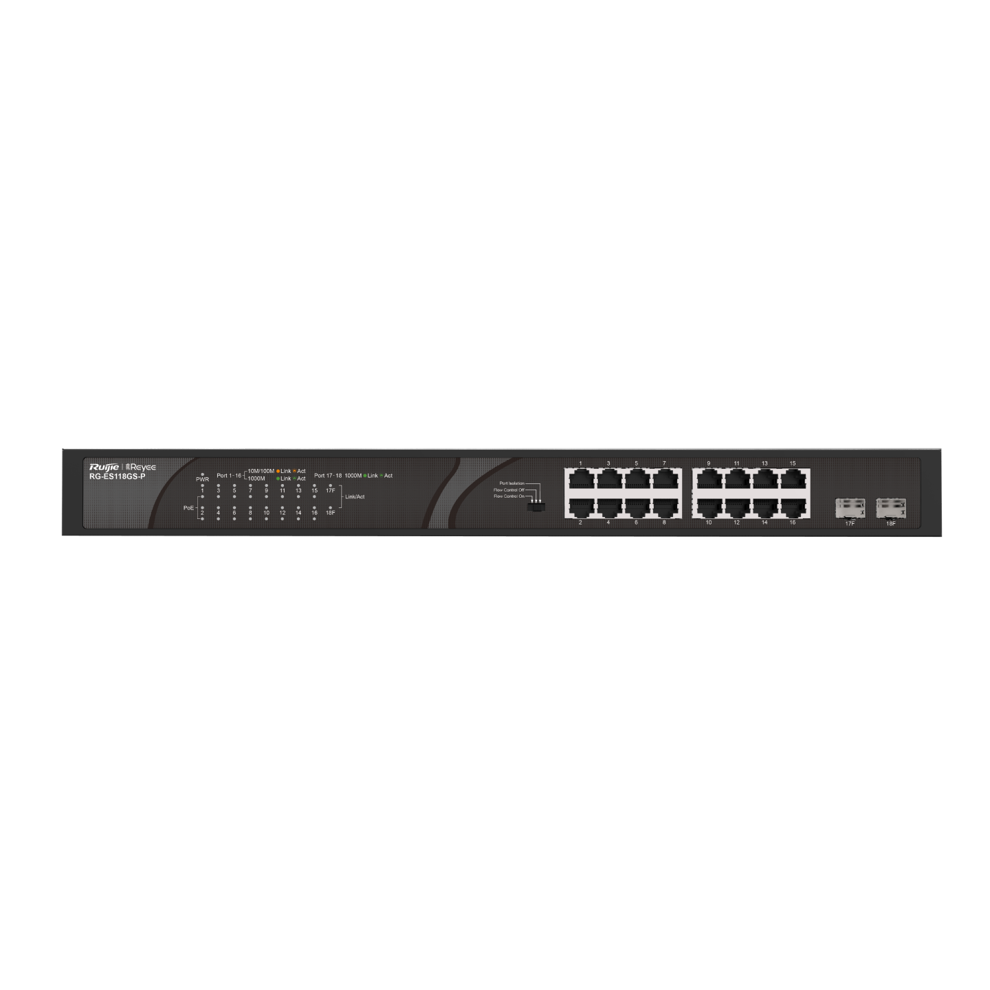 Ruijie Reyee RG-ES118GS-P 18 Port Gigabit Yönetilmeyen PoE+ Switch 16 Port PoE+ 247W 2x1G SFP