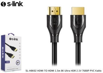 S-LİNK SL-H8K02 HDMI 1.5m 8K Ultra HDR 2.1V  7680P PVC Kablo
