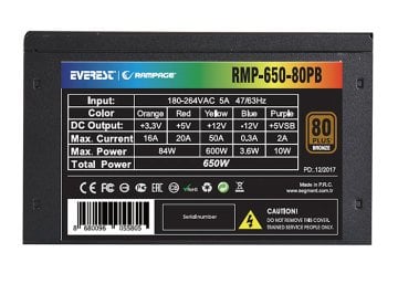 Rampage RMP-650-80PB 650W 14cm Siyah Fan 80 Plus Bronze Aktif PFC Power Supply
