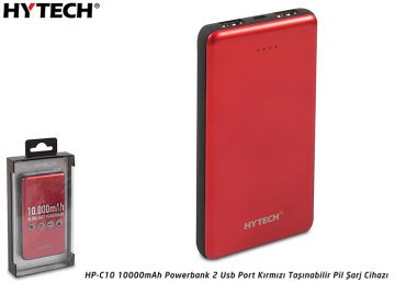Hytech HP-C10 10000mAh Powerbank 2 Usb Port Kırmızı Taşınabilir Pil Şarj Cihazı