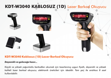 1D Kablosuz Wireless Bluetooth El Tipi Barkod Okuyucu Kdt-w3040