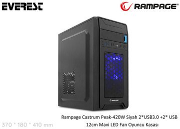 Everest Rampage Castrum Oyuncu Kasası (420w Power Supply+12cm Mavi Led Fan+Usb3/Usb2 Hub)