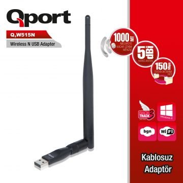 QPORT Q-W515N 150 Mbps 11N HARİCİ MİNİ USB 5 dbi TEK ANTEN WIRELESS ADAPT