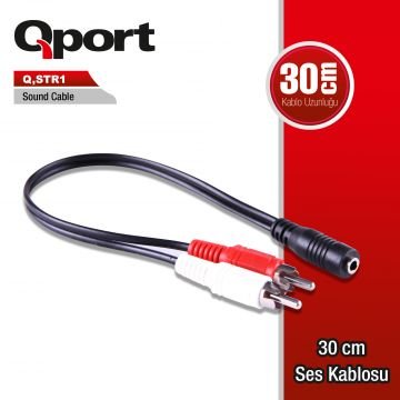QPORT Q-STR1 3.5mm STEREO ERKEK 2RCA DİŞİ TOS 30 CM SES KABLOSU