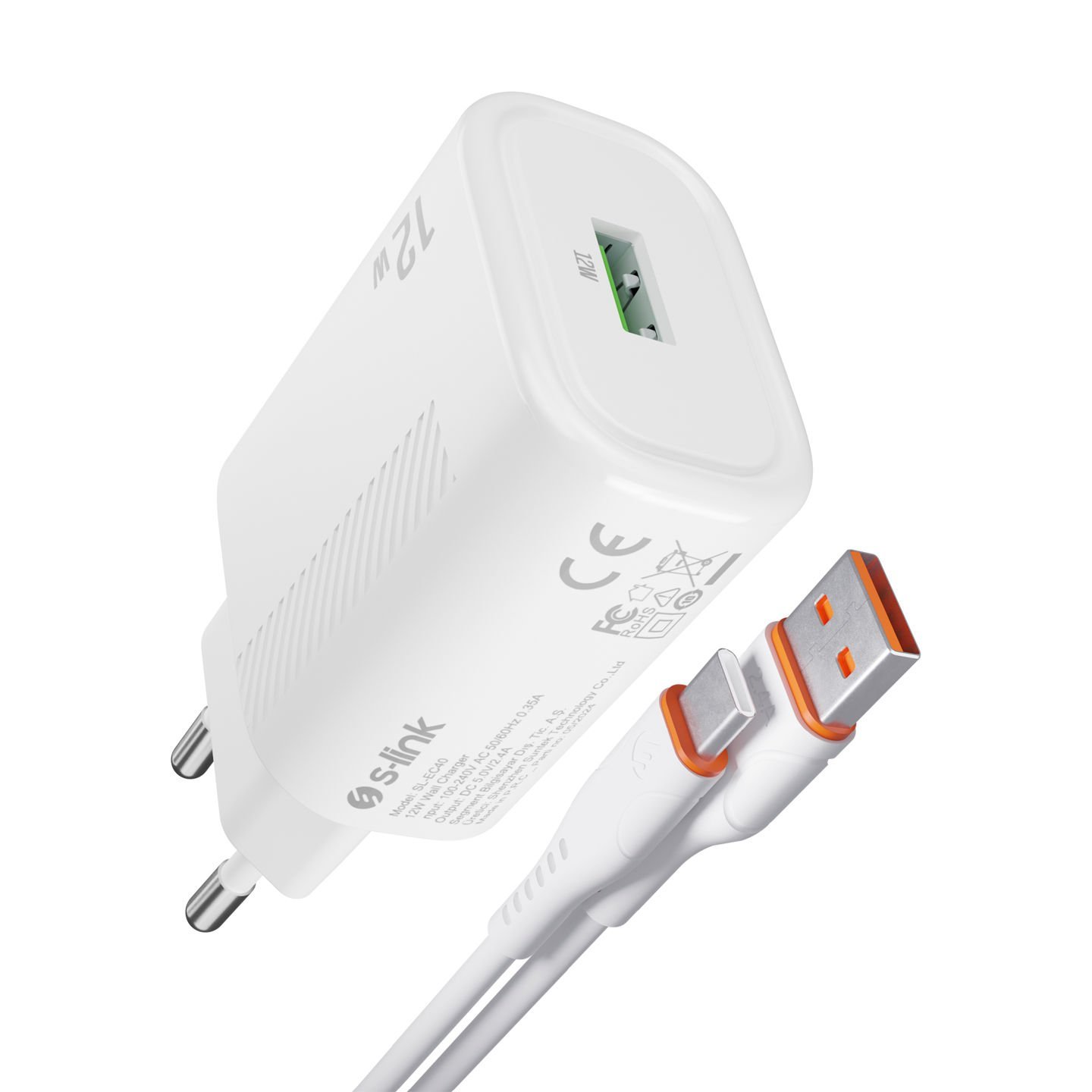 S-link SL-EC40T 5V 2400MA Type-C Kablolu Beyaz Ev Şarj Adaptörü