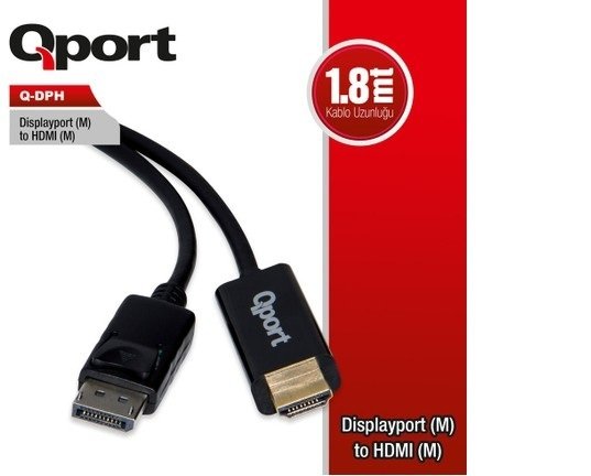 Qport Q-Dph Display Port to Hdmi Çevirici - 1.8 Mt. Erkek Erkek Uç