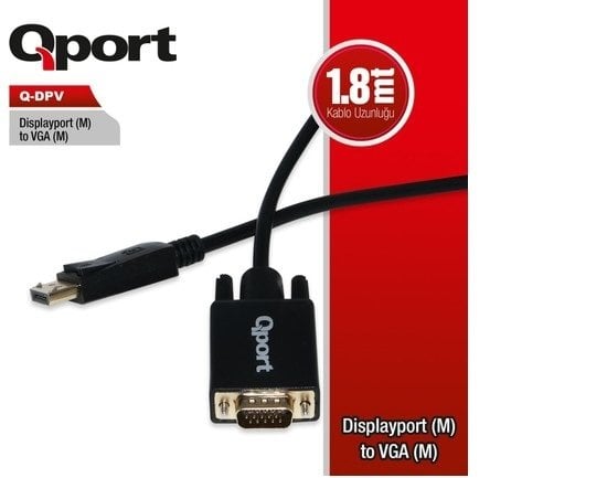 Qport Q-Dpv Display Port to Vga Çevirici - 1.8 Mt. Erkek Erkek Uç
