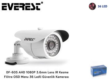 Everest DF-605 AHD 1080P 2 MEGAPIXEL 3.6mm Lens IR Kesme Filitre OSD Menu 36 Ledli Güvenlik Kamerası