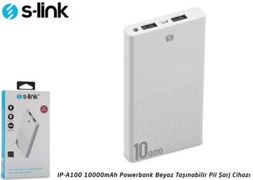 S-link IP-A100 10000mAh Powerbank Beyaz Taşınabilir Pil Şarj Cihazı