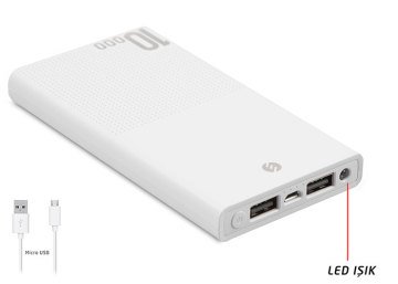 S-link IP-A100 10000mAh Powerbank Beyaz Taşınabilir Pil Şarj Cihazı