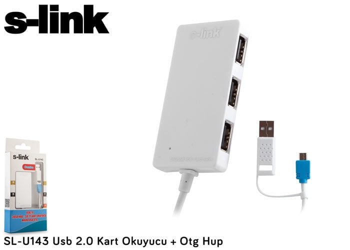 S-link SL-U143 Beyaz Usb 2.0 Kart Okuyucu + 3 Port Usb Hup + Micro Otg Çevirici