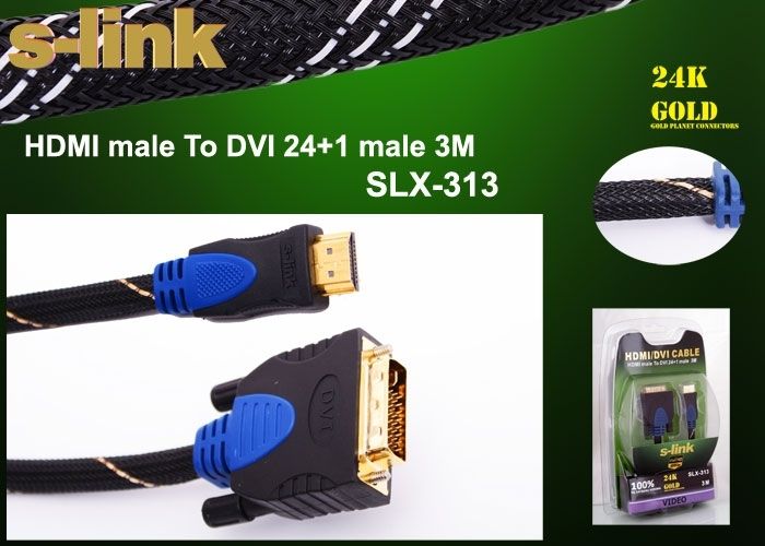 S-link SLX-313 HDMI/DVI 24+1 M 3m Altın Uçlu 24K + Kor.Kılıf Kablo