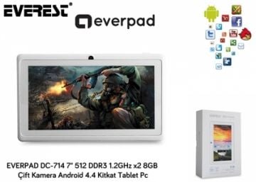 Everest EVERPAD DC-714 7'' 512 DDR3 1.2GHz x2 8GB Çift Kamera Android 4.4 Kitkat Tablet Pc