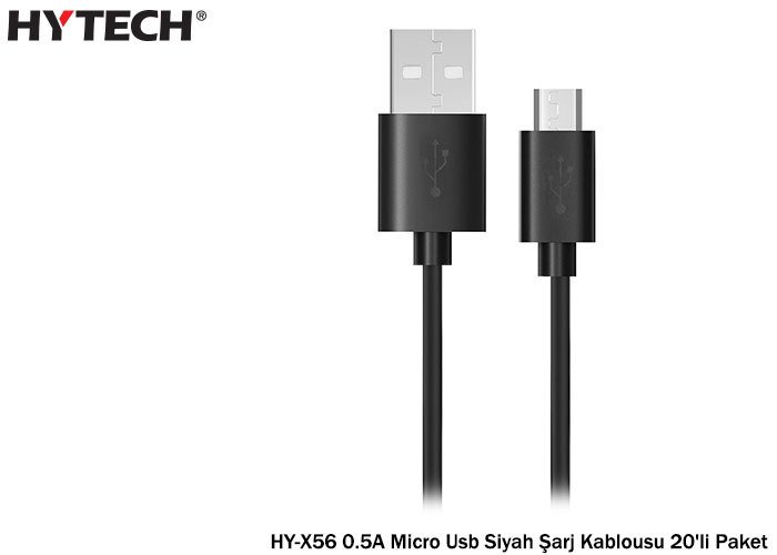Hytech HY-X56 0.5A Micro Usb Siyah Şarj Kablousu 20li Paket