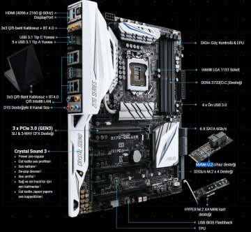 Asus Z170-Deluxe LGA 1151 DDR4 Usb 3.1 ATX Anakart - M.2 Sata Destekli Profesyonel Oyuncu Anakart