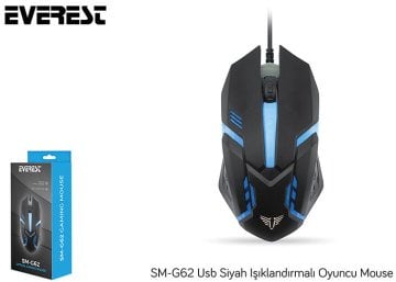Everest SM-G62 Usb Siyah Işıklandırmalı Oyuncu Mouse