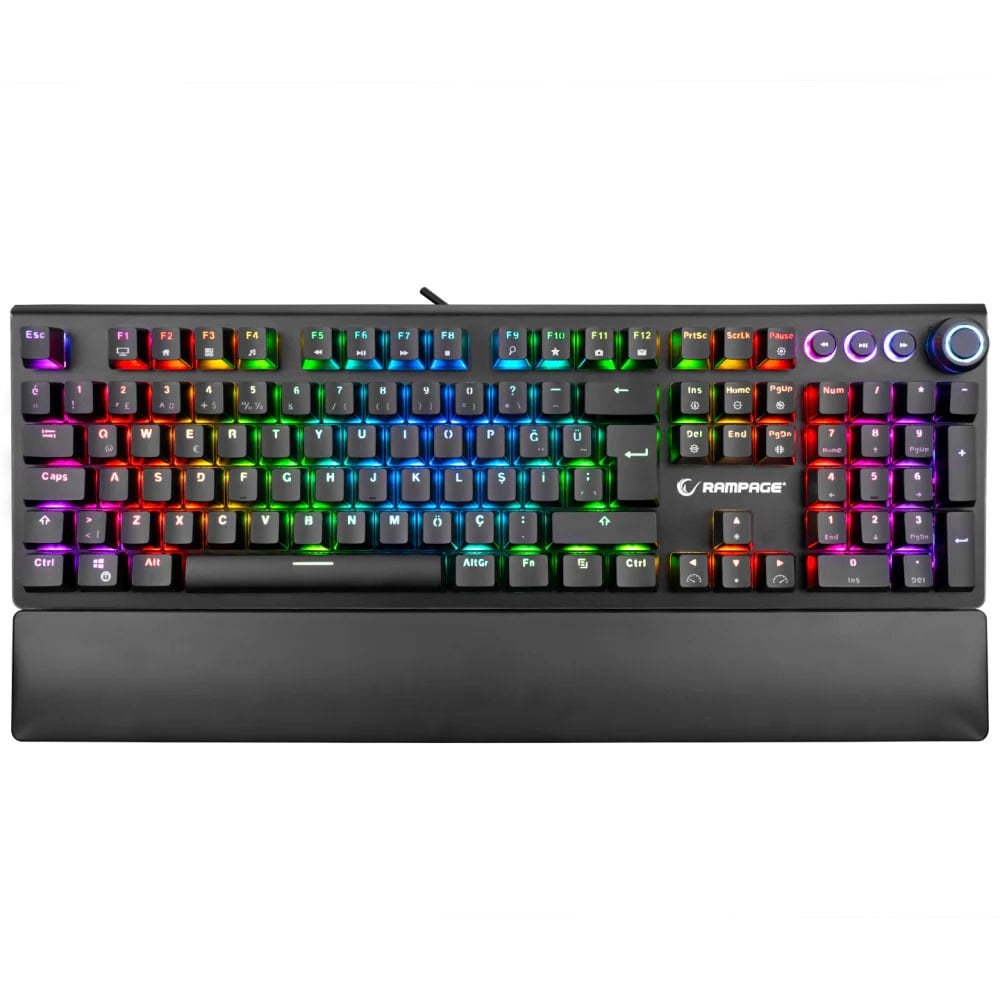 Rampage KB-R92 THUNDER Siyah USB Bilek Destekli Blue Switch Full RGB Q Gaming Oyuncu Mekanik Klavye