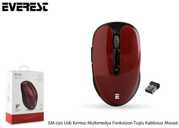 Everest SM-250 Usb Kırmızı Multımedya Fonksiyon Tuşlu Alkalin Pilli Kablosuz Mouse